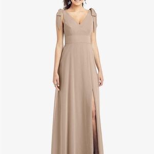 Bow-Shoulder V-Back Chiffon Gown